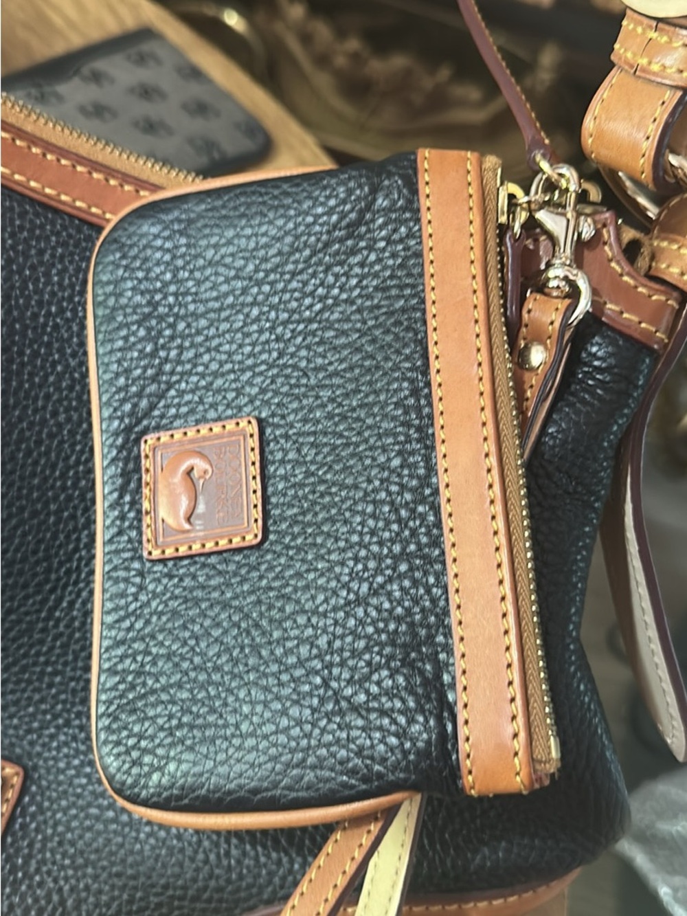 Vintage Dooney & Bourke Black and Tan Pebble Leather Hobo Bag - wristlet - Picture 2 of 11
